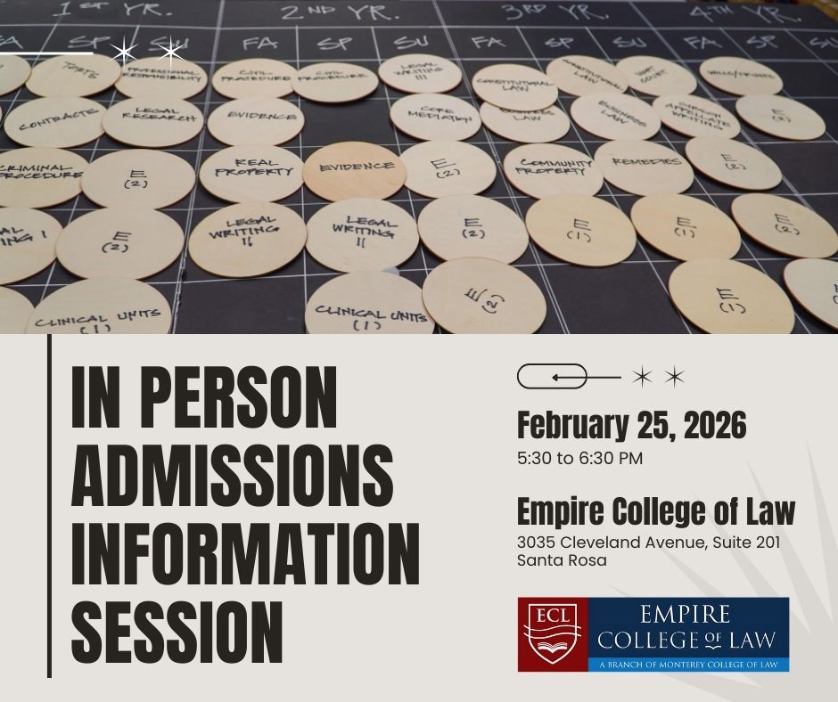Admissions session announcement. Text in black on a grey background, school logo in right bottom corner, and photos of course path at the top.