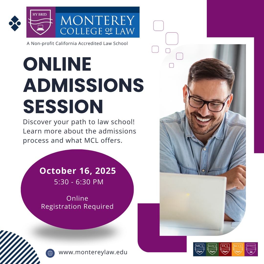 Admissions Session text in blue and white with purple accent color. A male at a computer on the right. 